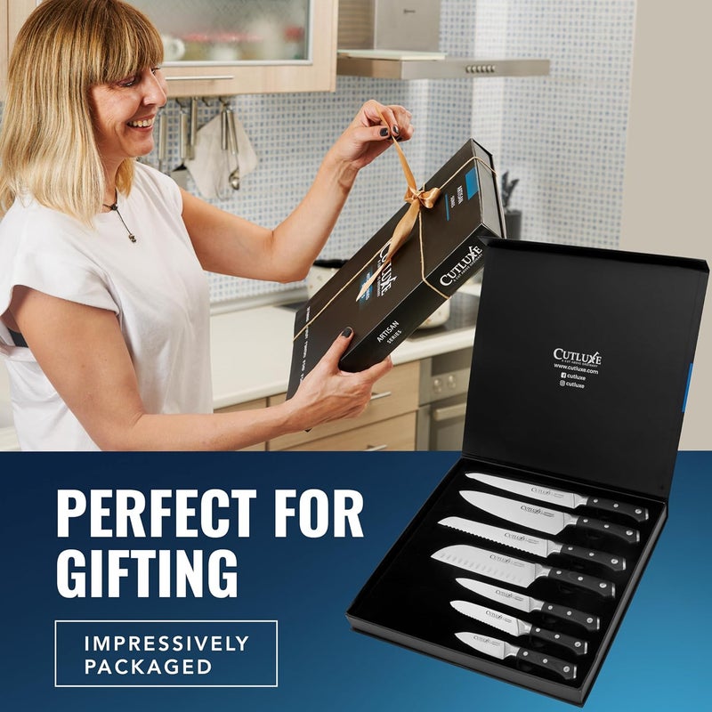 Cutluxe Chef Knife Set, 7 PCS Professional Chef's Knife Set – Razor Sharp German Steel, Full Tang, Ergonomic Handles – Artisan Series - Image 5